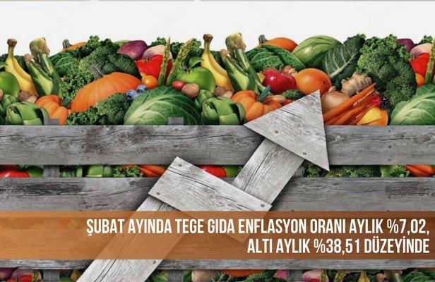 Şubat ayında TEGE gıda enflasyon oranı aylık %7,02, altı aylık %38,51 düzeyinde